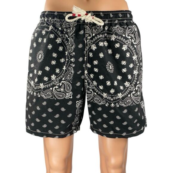 MC2 Saint Barth Men's Black Paisley Bandana Elastic Waist Swim Shorts Trunks L - Picture 1 of 4